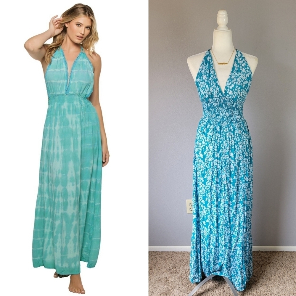 TIARE HAWAII // peach print off the shoulder smocked maxi dress